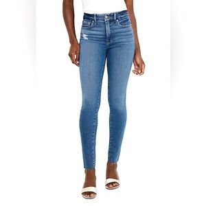 Good American Good Legs Skinny Jeans Raw Hem Plus Size Dark Blue